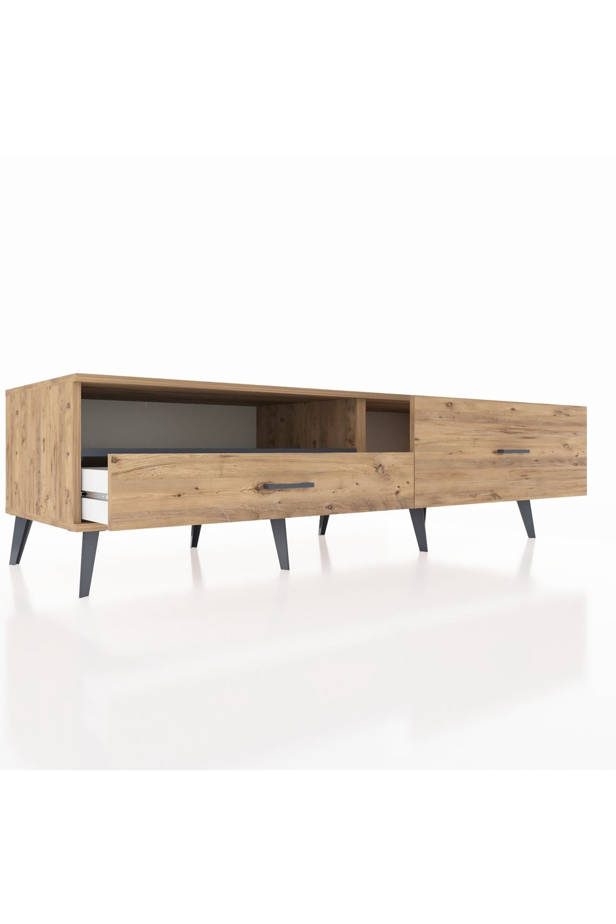 Kronos TV Ünitesi Tek Raflı 2 Çekmeceli  176x59x51 Çam-Antrasit/Çam