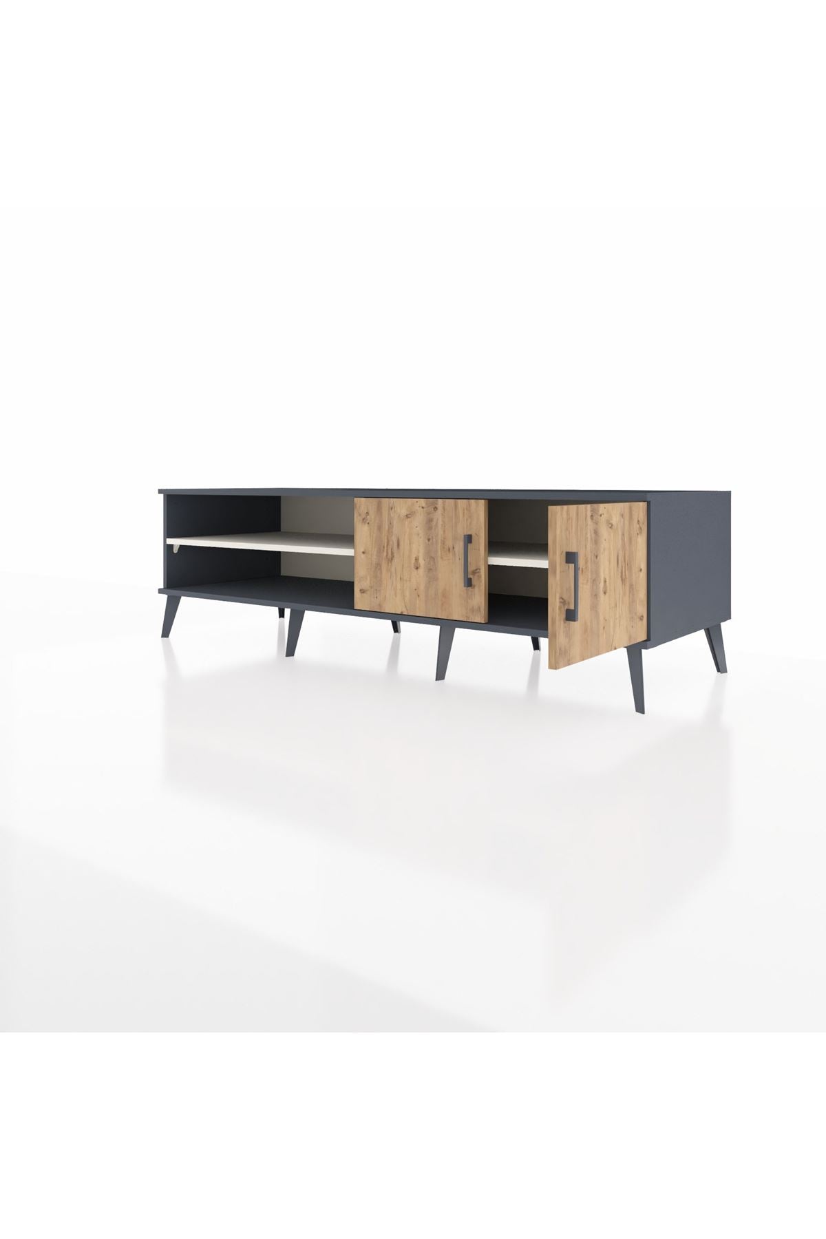 Kronos TV Ünitesi 2 Raflı 2 Kapaklı 176x59x51 Antrasit-Çam/Aytaşı