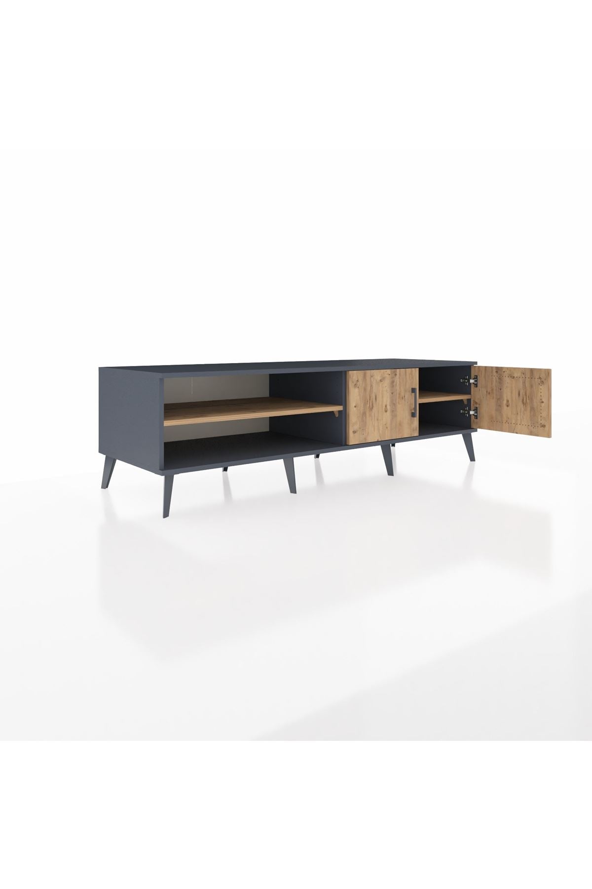 Kronos TV Ünitesi 2 Raflı 2 Kapaklı 176x59x51 Antrasit-Çam/Çam