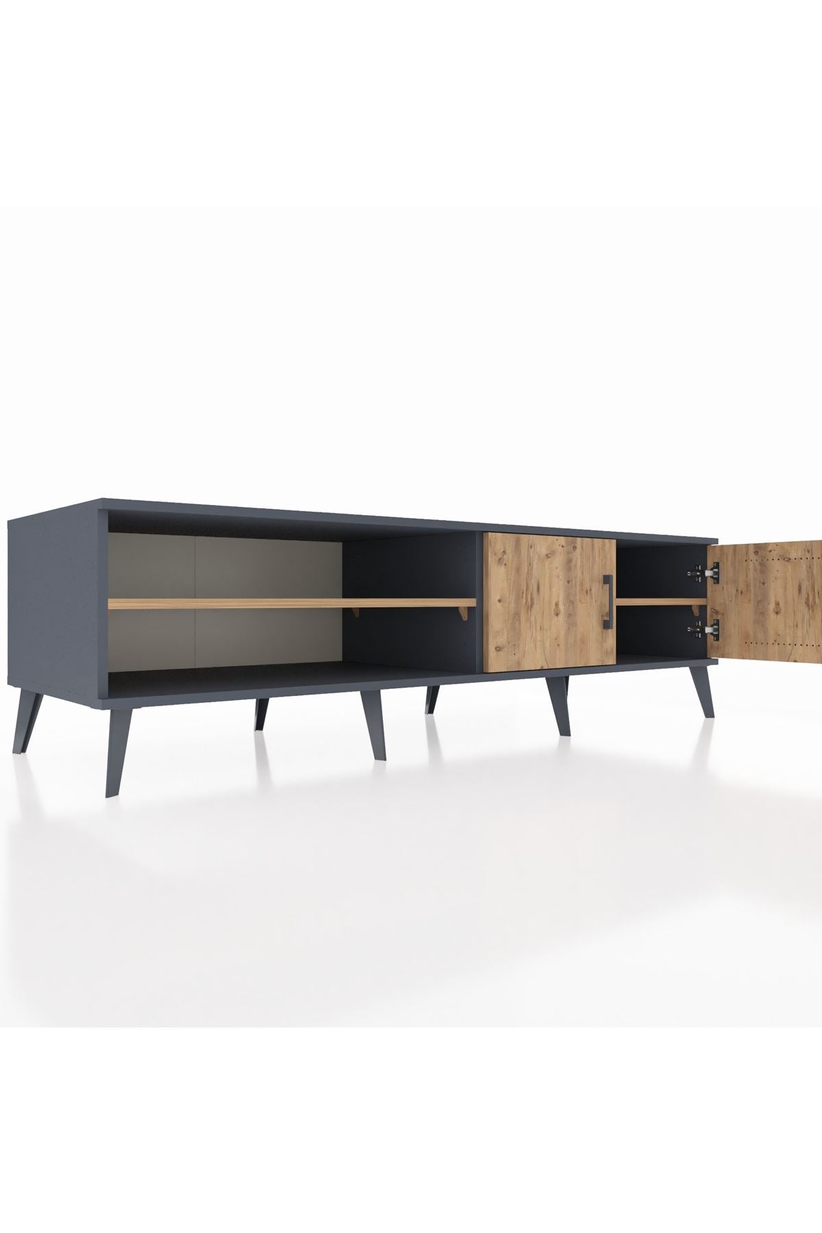 Kronos TV Ünitesi 2 Raflı 2 Kapaklı 176x59x51 Antrasit-Çam/Çam