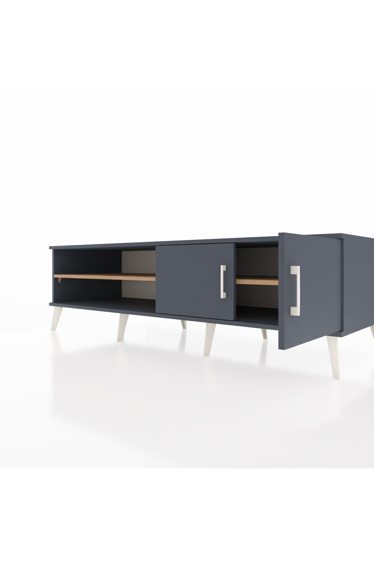 Kronos TV Ünitesi 2 Raflı 2 Kapaklı 176x59x51 Antrasit-Antrasit/Çam