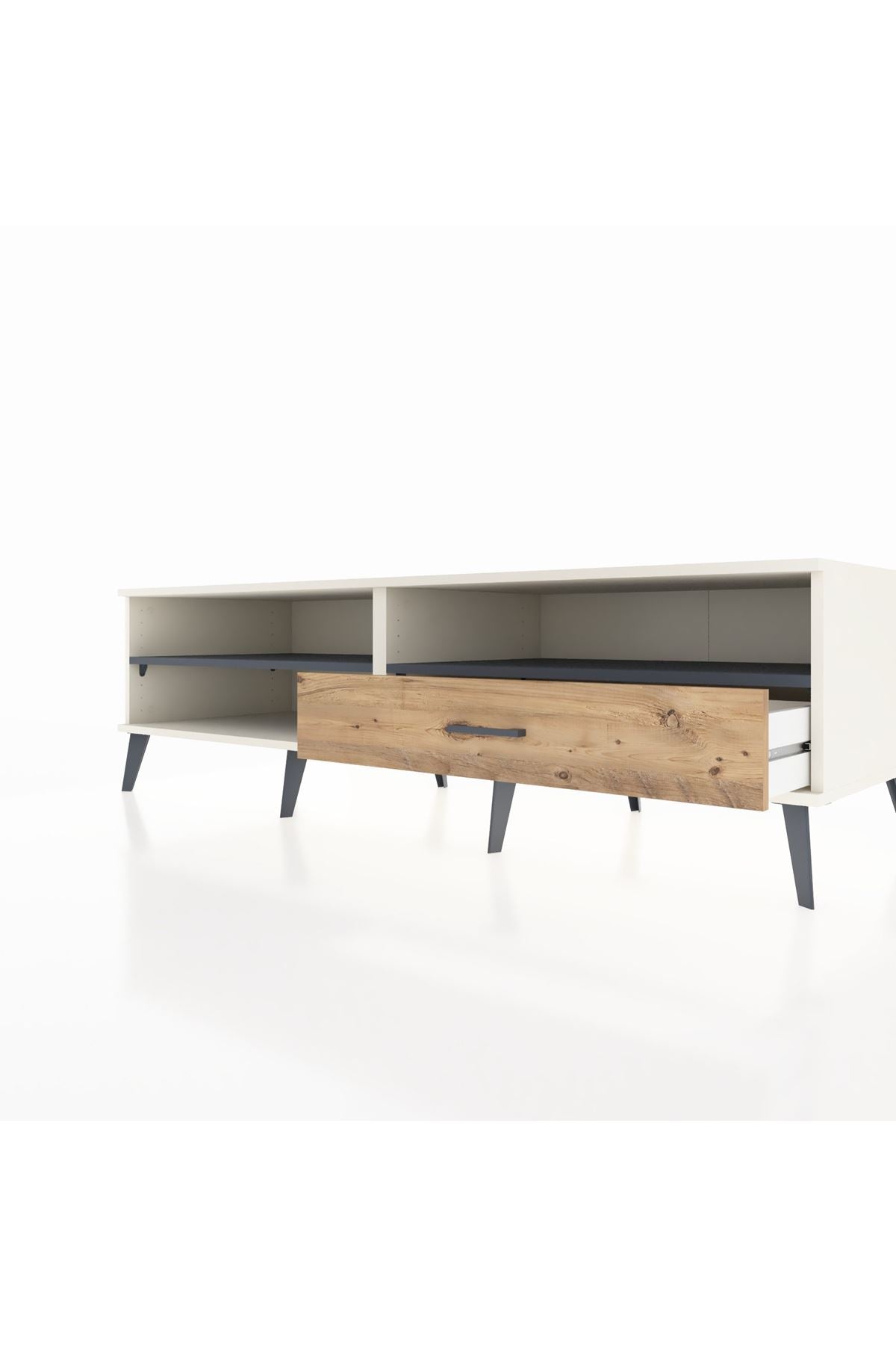 Kronos TV Ünitesi 2 Raflı Tek Çekmeceli  176x59x51 Aytaşı-Antrasit/Çam