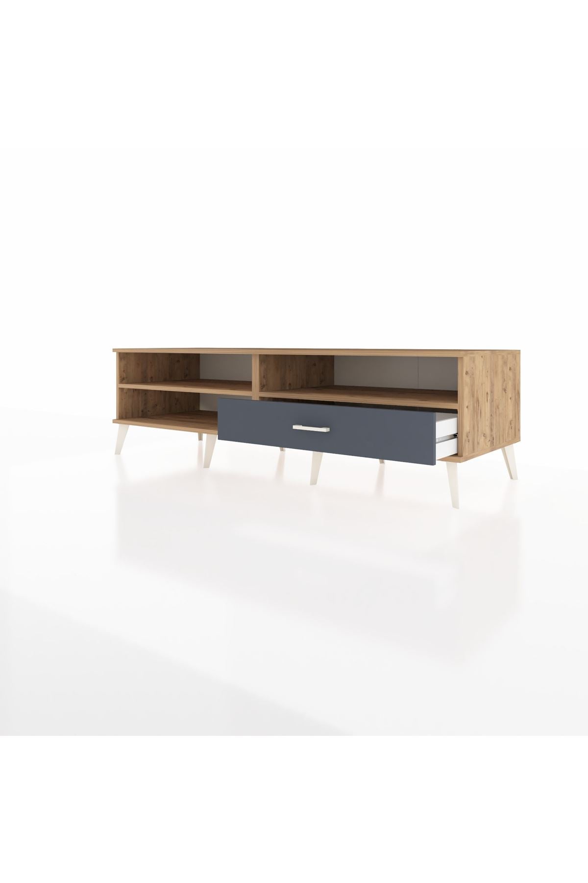 Kronos TV Ünitesi 2 Raflı Tek Çekmeceli  176x59x51 Çam-Çam/Antrasit