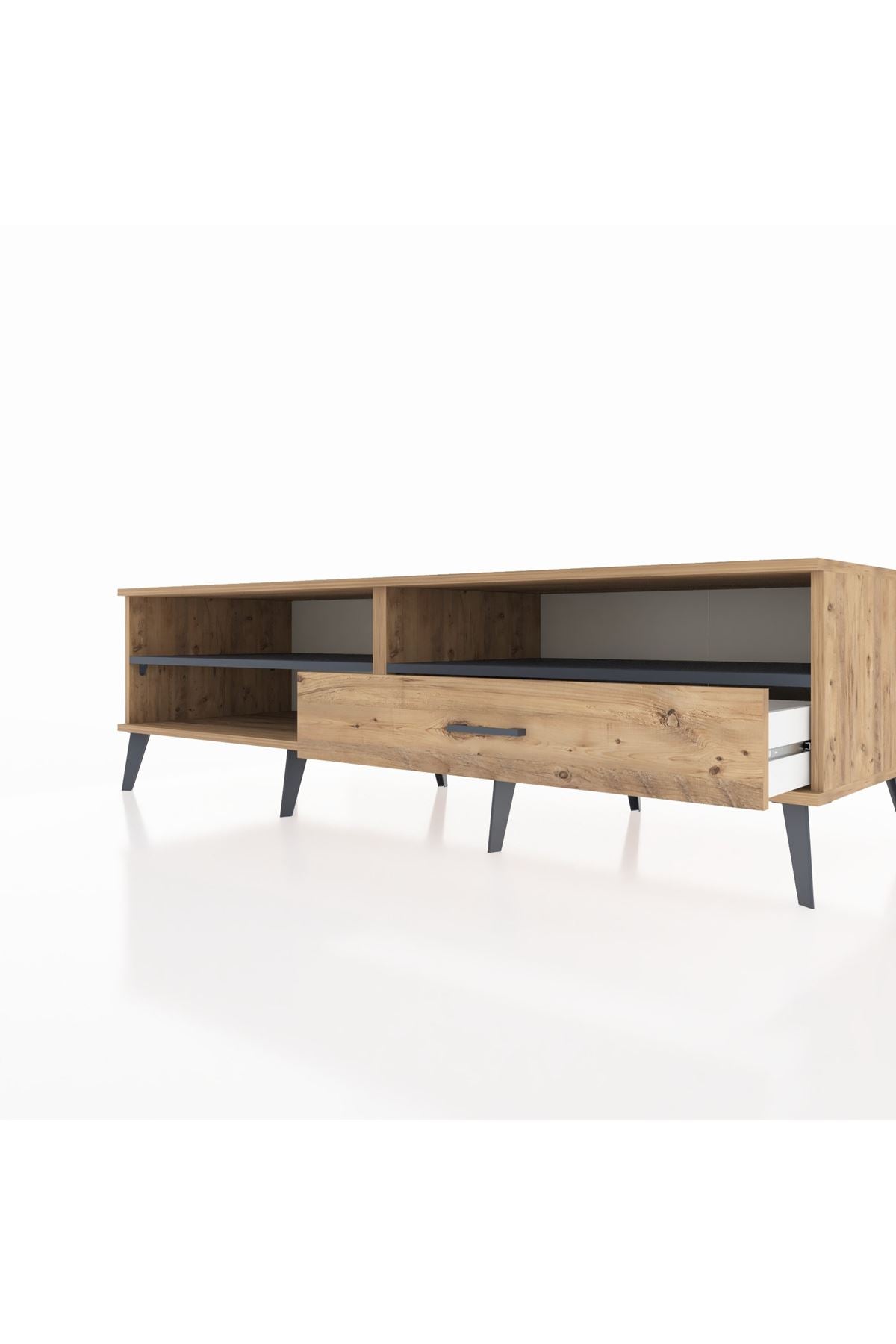 Kronos TV Ünitesi 2 Raflı Tek Çekmeceli  176x59x51 Çam-Antrasit/Çam