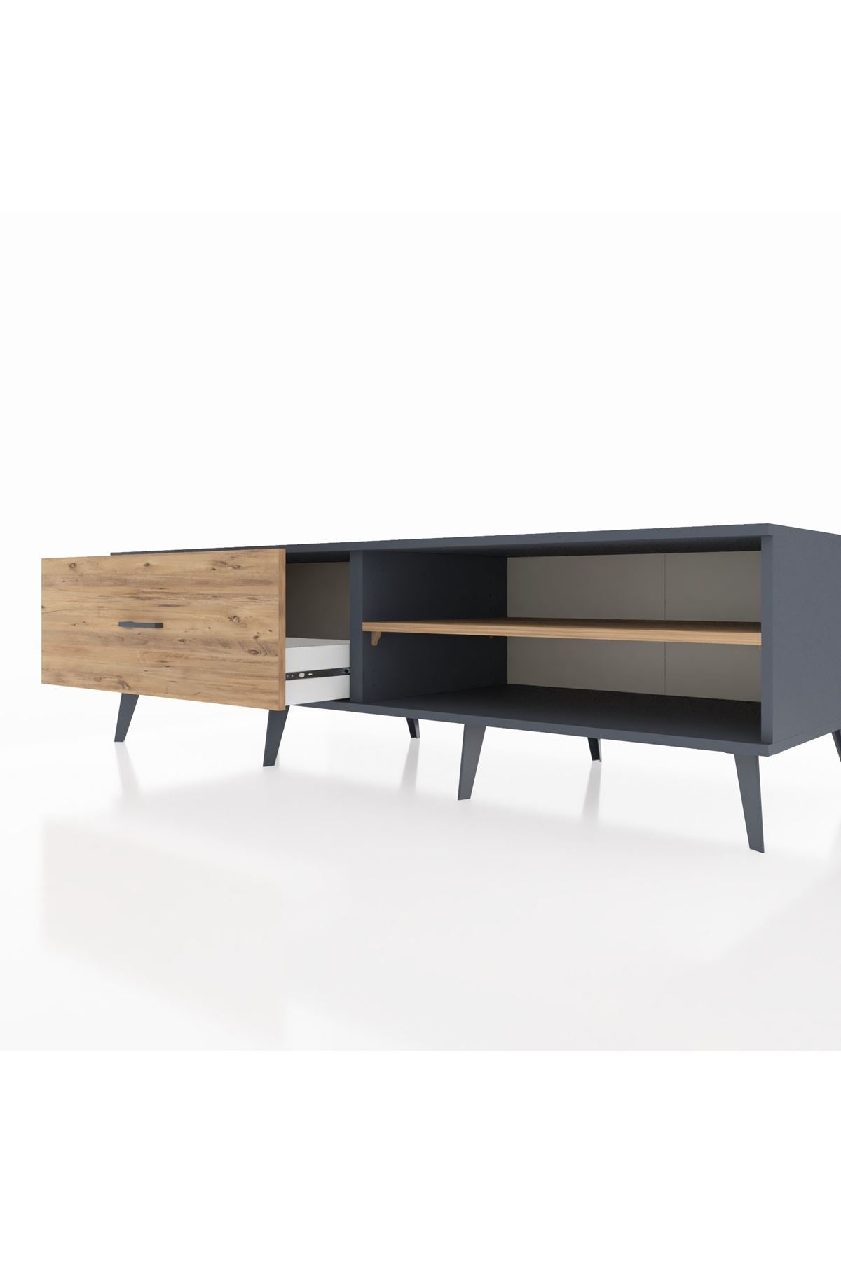 Kronos TV Ünitesi Tek Raflı Tek Çekmeceli  176x59x51 Antrasit-Çam/Çam