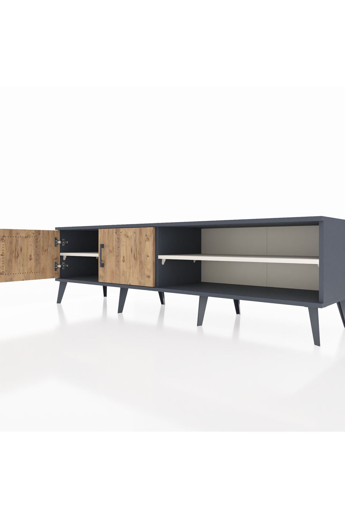 Hyperion TV Ünitesi 2 Raflı 2 Kapaklı 176x44x51 Antrasit-Çam/Aytaşı