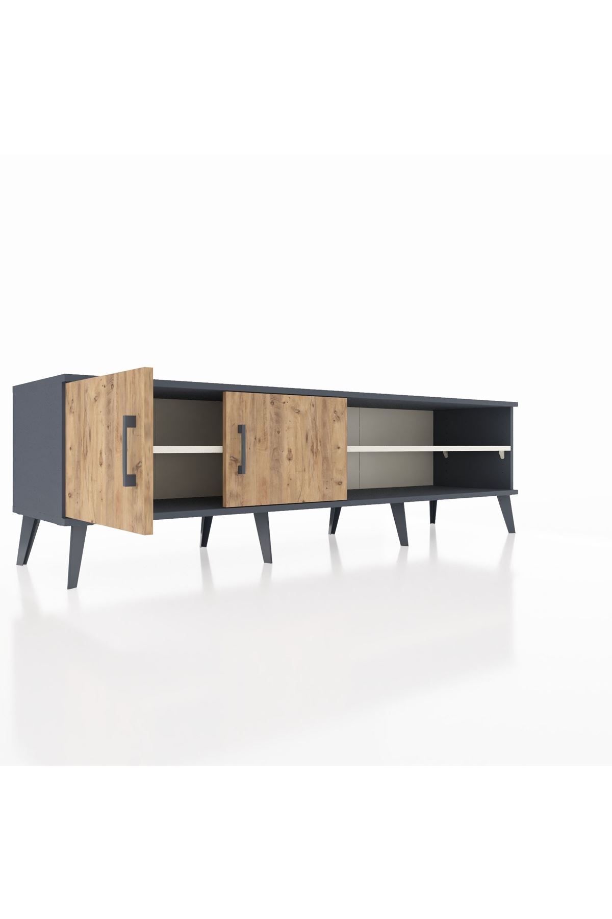 Hyperion TV Ünitesi 2 Raflı 2 Kapaklı 176x44x51 Antrasit-Çam/Aytaşı