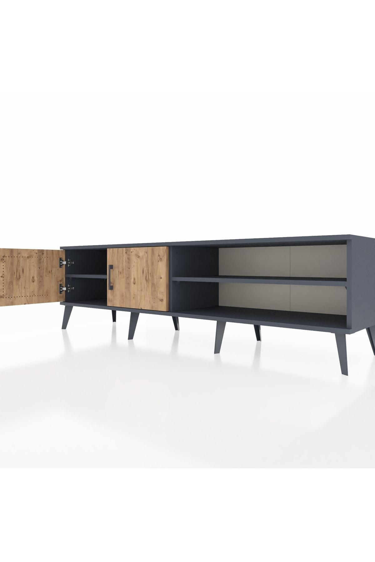 Hyperion TV Ünitesi 2 Raflı 2 Kapaklı 176x44x51 Antrasit-Çam/Antrasit