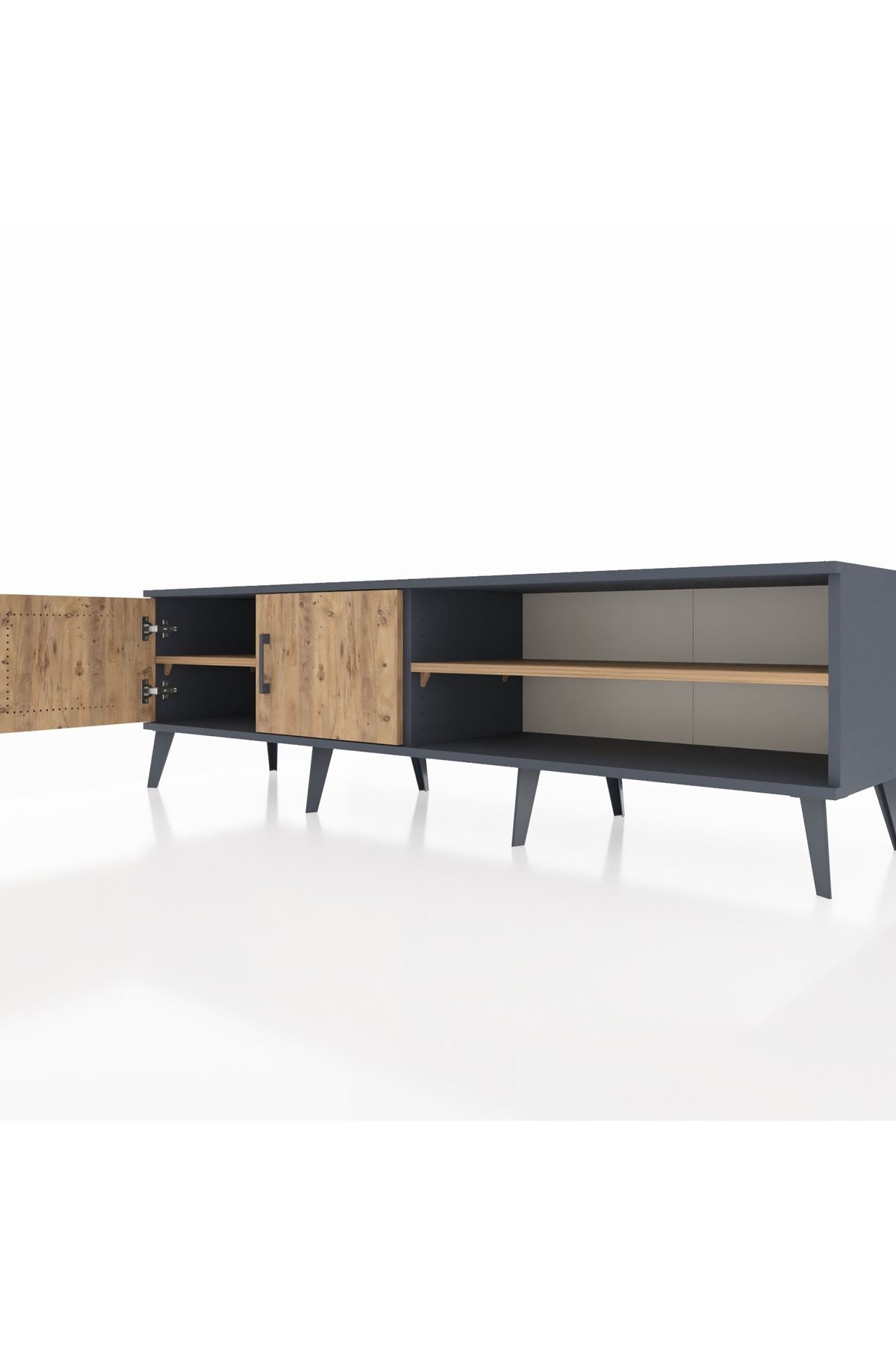 Hyperion TV Ünitesi 2 Raflı 2 Kapaklı 176x44x51 Antrasit-Çam/Çam