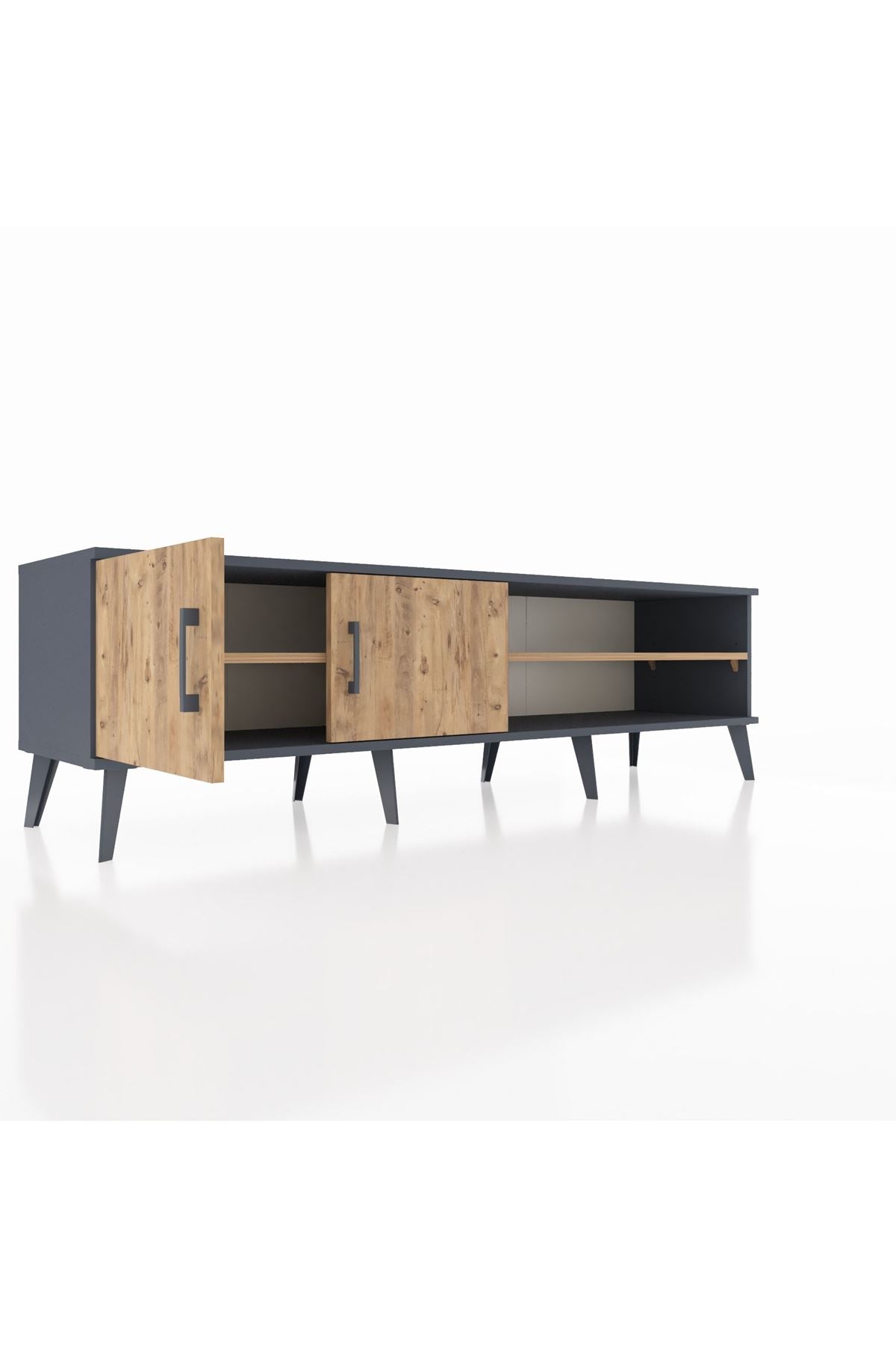 Hyperion TV Ünitesi 2 Raflı 2 Kapaklı 176x44x51 Antrasit-Çam/Çam