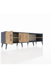 Hyperion TV Ünitesi 2 Raflı 2 Kapaklı 176x44x51 Antrasit-Çam/Çam