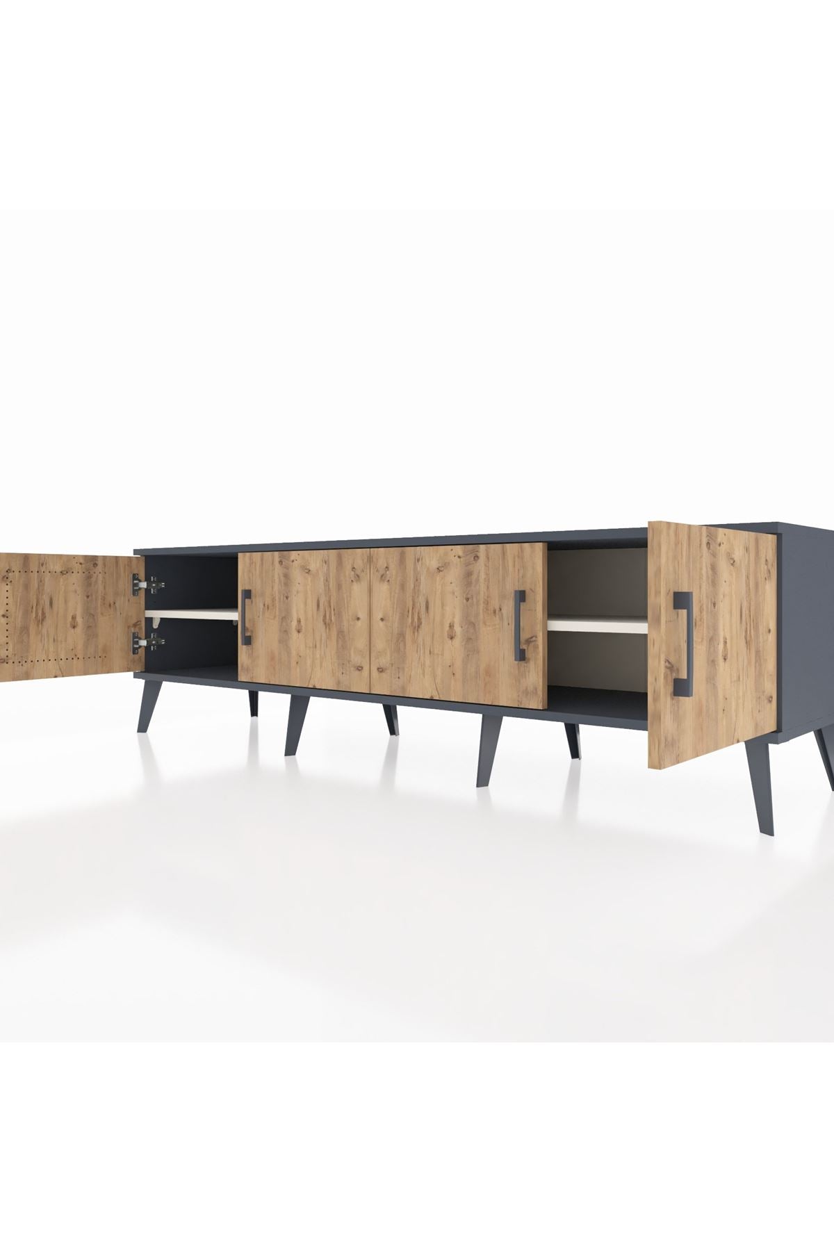 Hyperion TV Ünitesi 2 Raflı 4 Kapaklı 176x44x51 Antrasit-Çam/Aytaşı