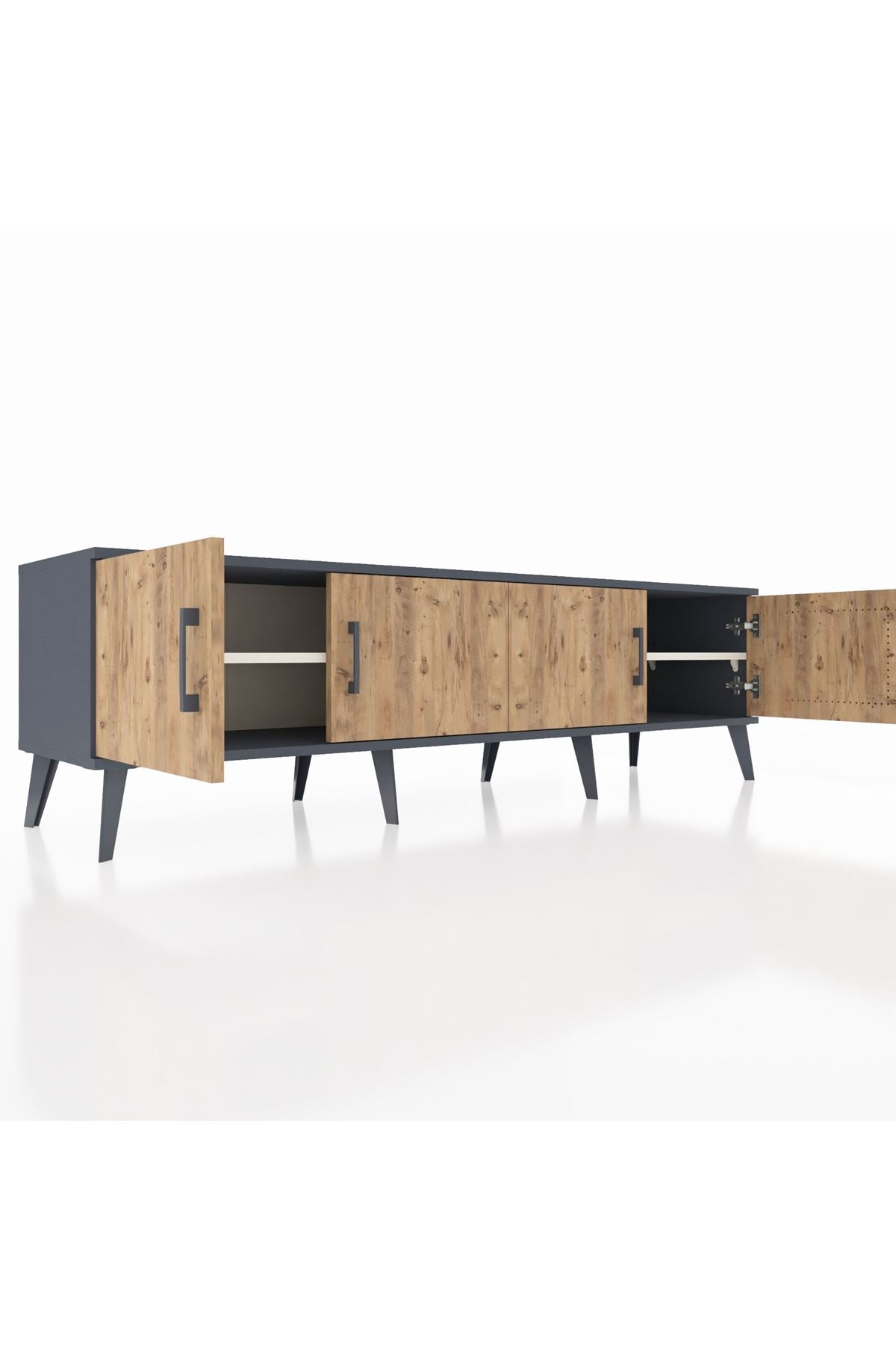 Hyperion TV Ünitesi 2 Raflı 4 Kapaklı 176x44x51 Antrasit-Çam/Aytaşı