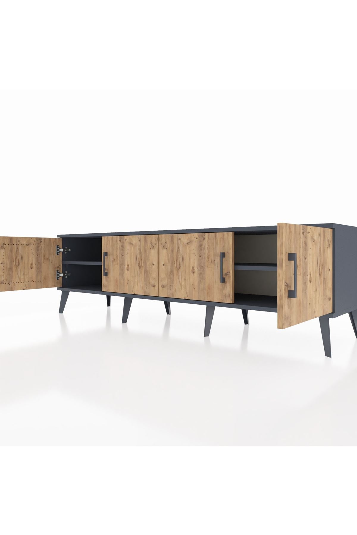 Hyperion TV Ünitesi 2 Raflı 4 Kapaklı 176x44x51 Antrasit-Çam/Antrasit