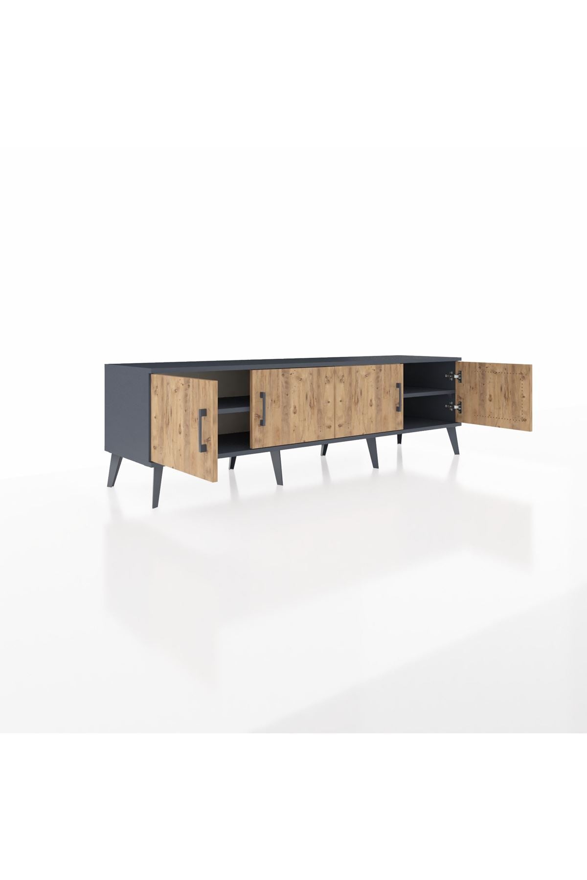 Hyperion TV Ünitesi 2 Raflı 4 Kapaklı 176x44x51 Antrasit-Çam/Antrasit