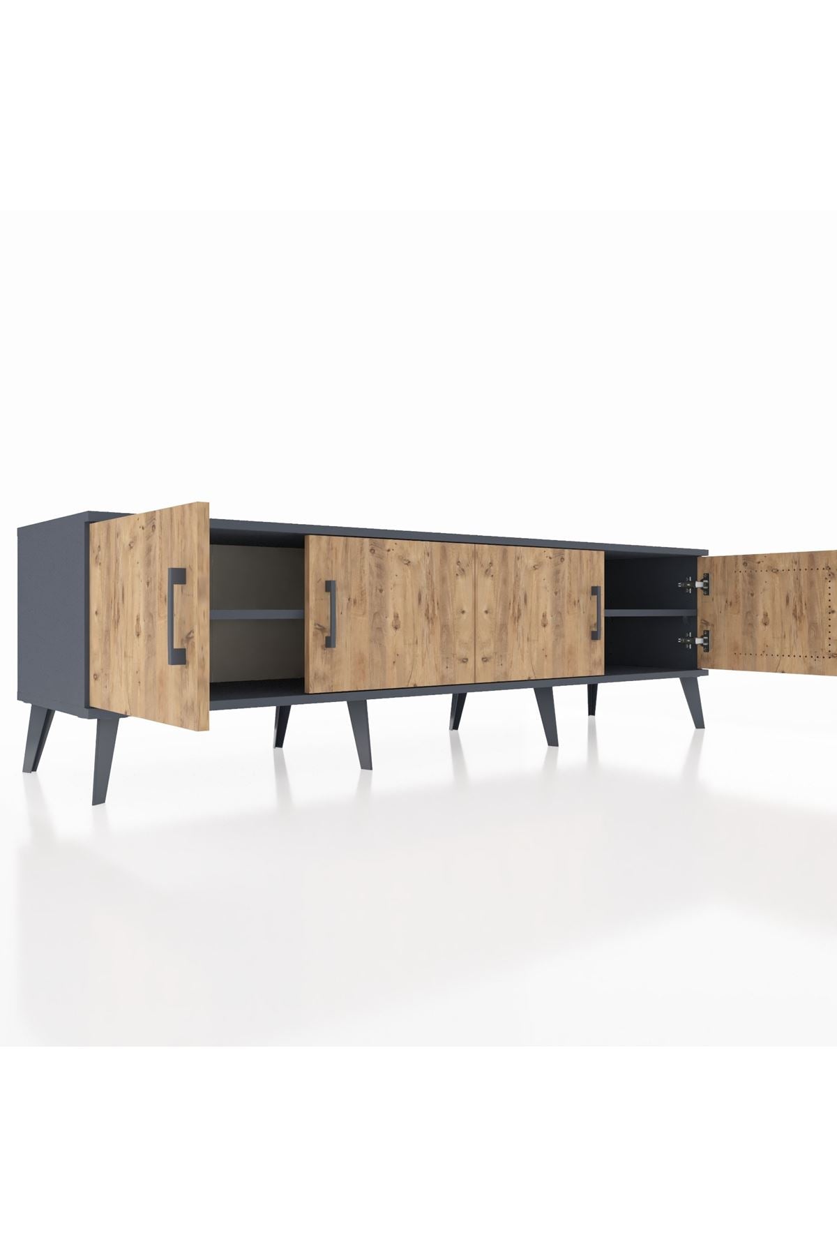 Hyperion TV Ünitesi 2 Raflı 4 Kapaklı 176x44x51 Antrasit-Çam/Antrasit