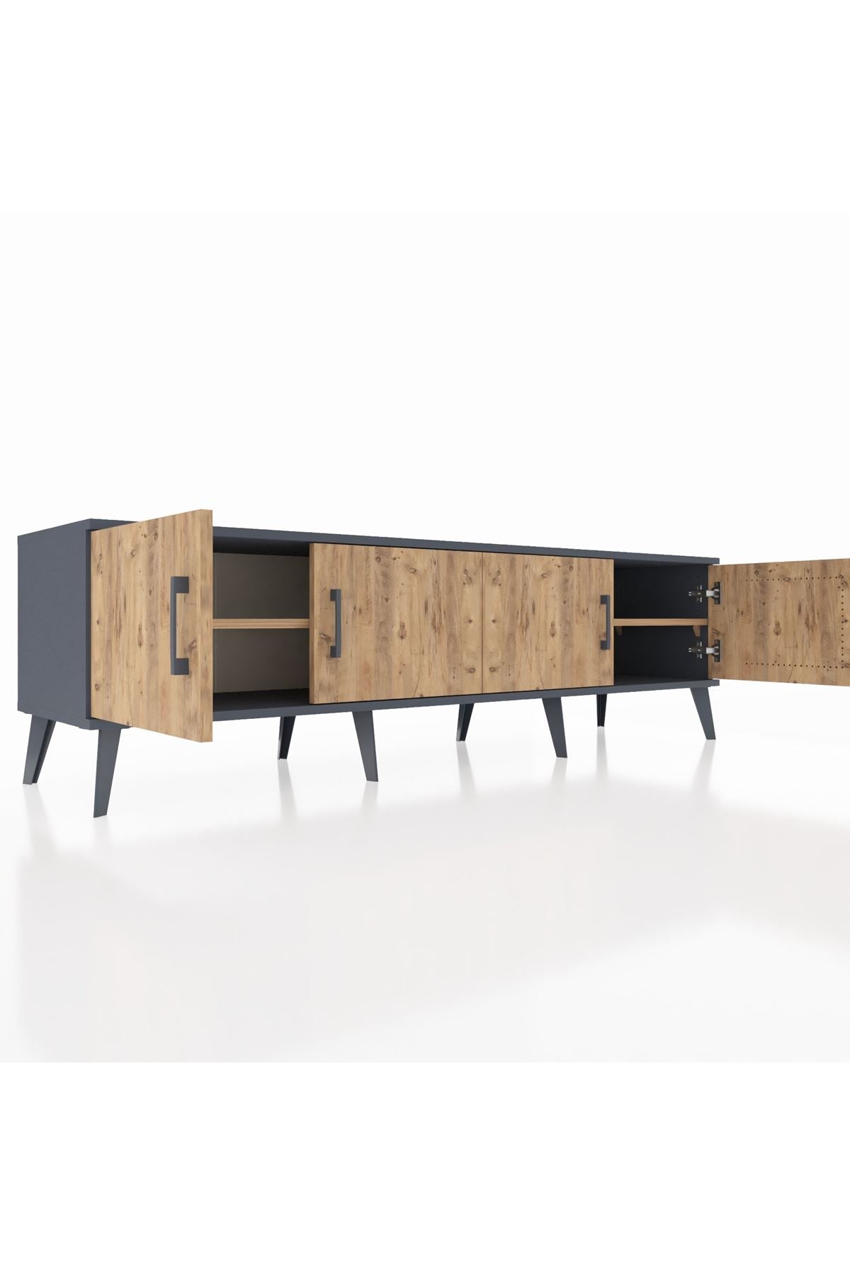 Hyperion TV Ünitesi 2 Raflı 4 Kapaklı 176x44x51 Antrasit-Çam/Çam