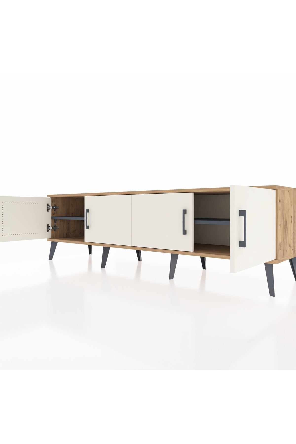 Hyperion TV Ünitesi 2 Raflı 4 Kapaklı 176x44x51 Çam-Aytaşı/Antrasit