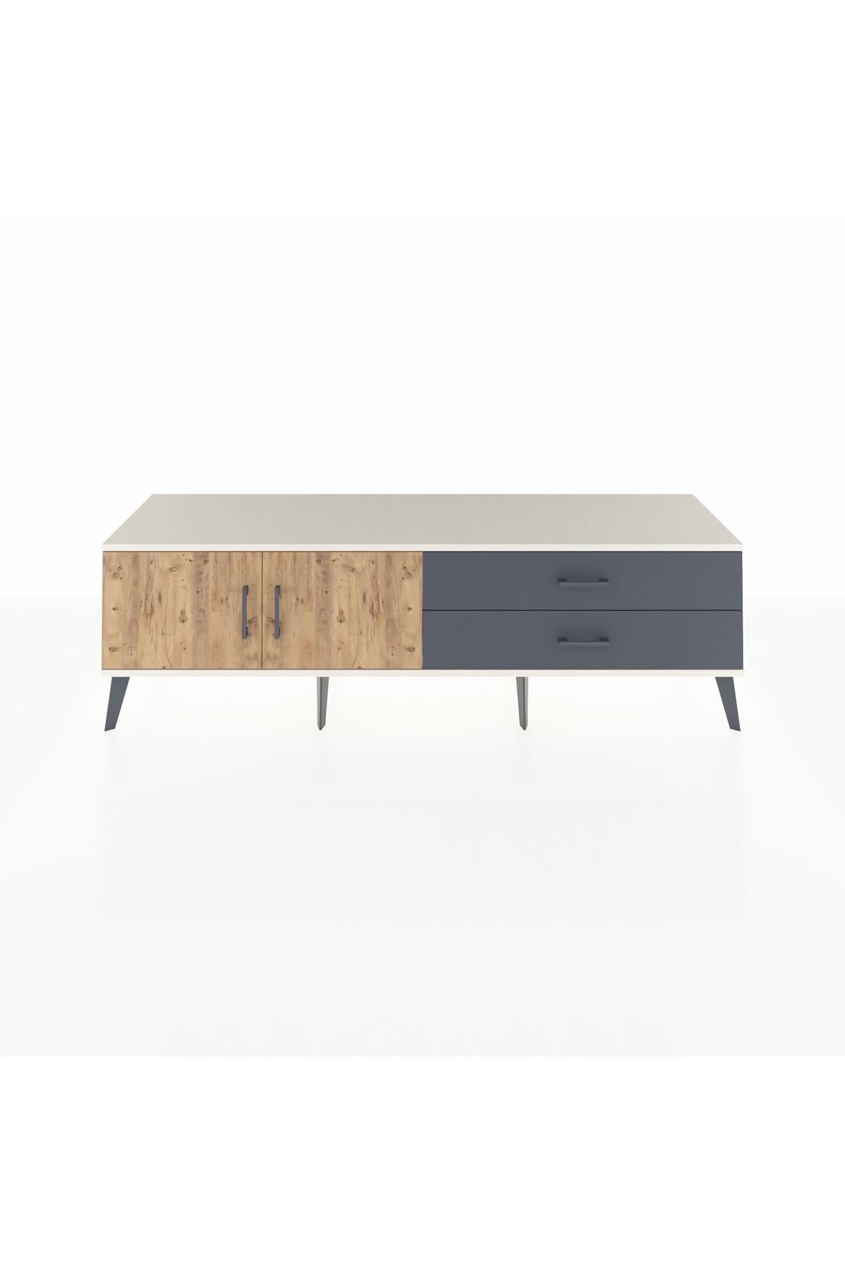 Hyperion TV Ünitesi Tek Raflı 2 Çekmeceli 2 Kapaklı 176x44x51 Aytaşı-Çam/Antrasit