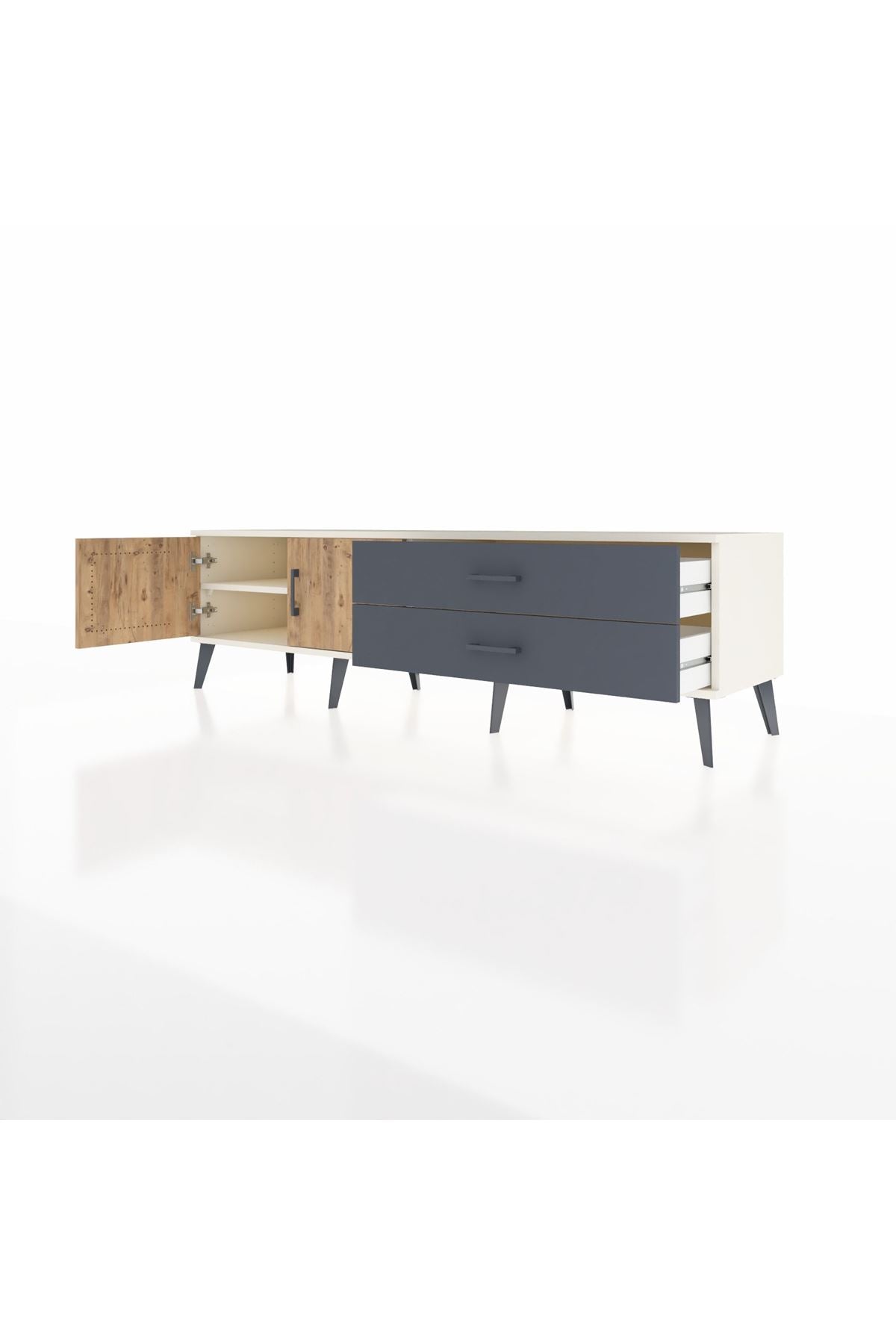 Hyperion TV Ünitesi Tek Raflı 2 Çekmeceli 2 Kapaklı 176x44x51 Aytaşı-Çam/Antrasit