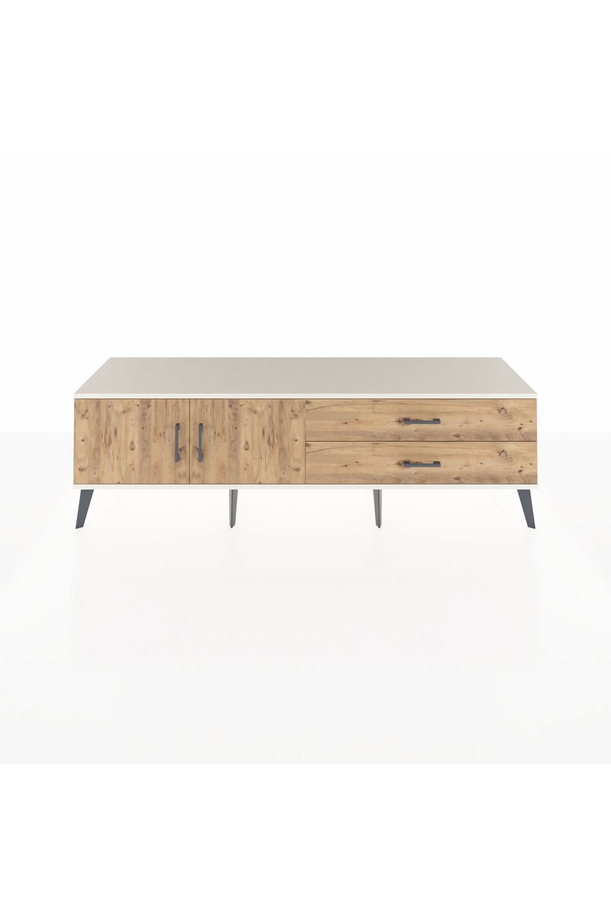 Hyperion TV Ünitesi Tek Raflı 2 Çekmeceli 2 Kapaklı 176x44x51 Aytaşı-Çam/Çam