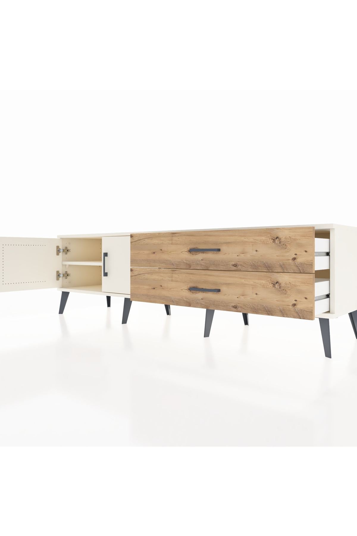 Hyperion TV Ünitesi Tek Raflı 2 Çekmeceli 2 Kapaklı 176x44x51 Aytaşı-Aytaşı/Çam