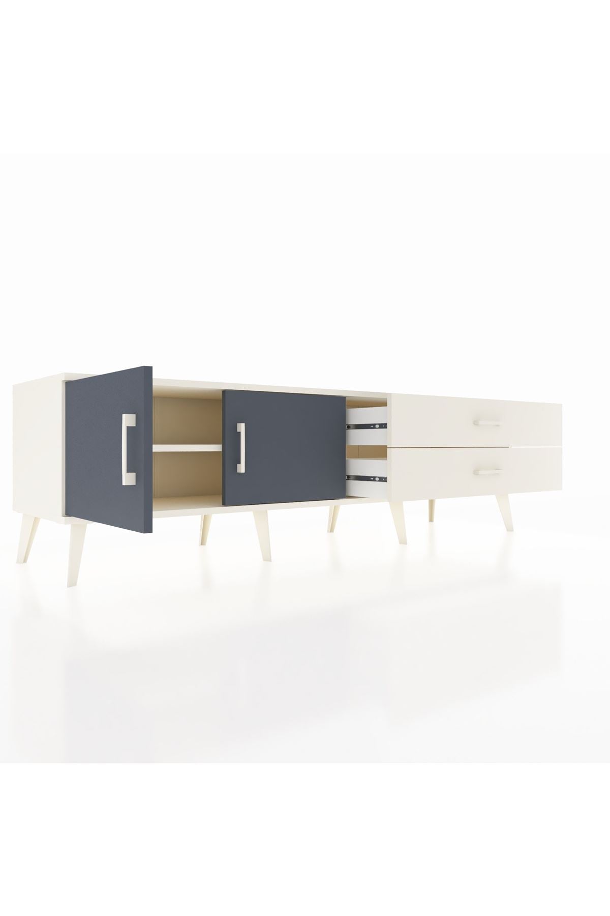 Hyperion TV Ünitesi Tek Raflı 2 Çekmeceli 2 Kapaklı 176x44x51 Aytaşı-Antrasit/Aytaşı