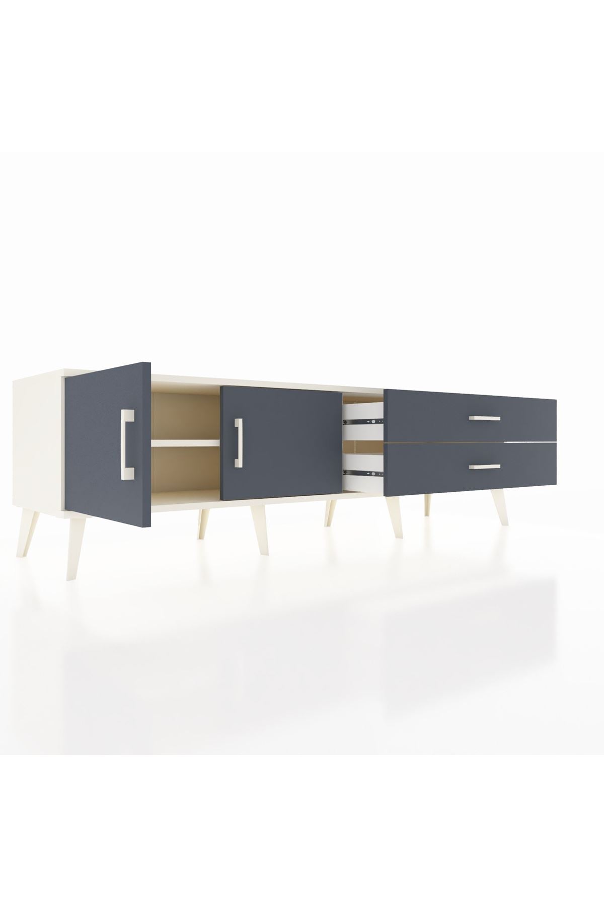 Hyperion TV Ünitesi Tek Raflı 2 Çekmeceli 2 Kapaklı 176x44x51 Aytaşı-Antrasit/Antrasit