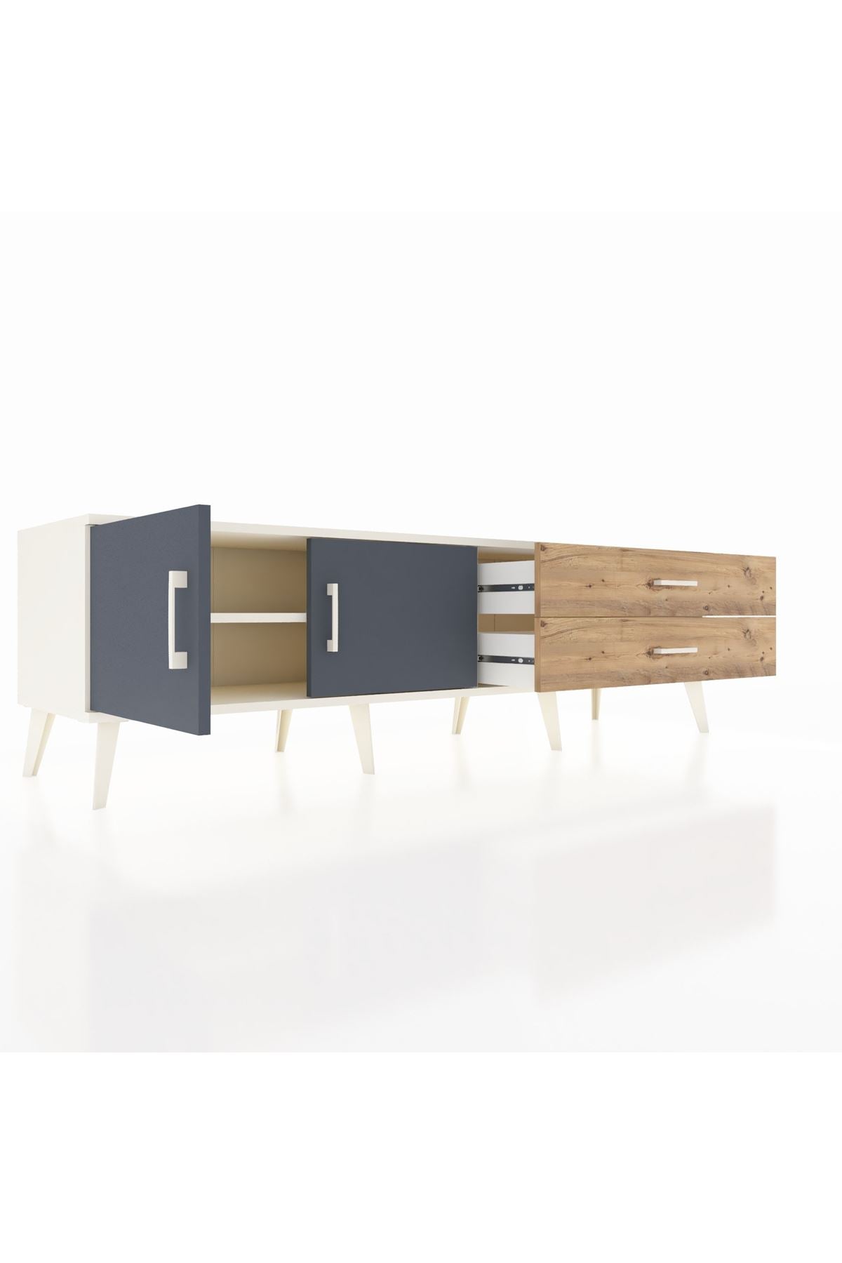 Hyperion TV Ünitesi Tek Raflı 2 Çekmeceli 2 Kapaklı 176x44x51 Aytaşı-Antrasit/Çam