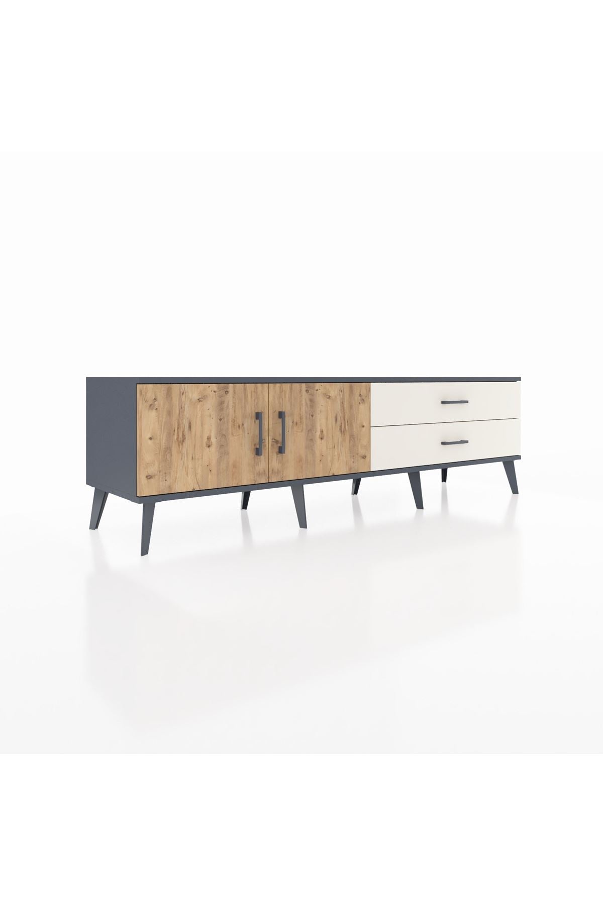 Hyperion TV Ünitesi Tek Raflı 2 Çekmeceli 2 Kapaklı 176x44x51 Antrasit-Çam/Aytaşı