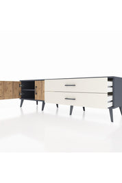 Hyperion TV Ünitesi Tek Raflı 2 Çekmeceli 2 Kapaklı 176x44x51 Antrasit-Çam/Aytaşı