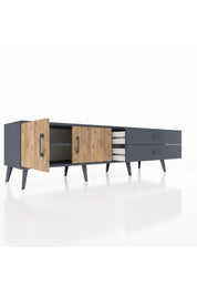 Hyperion TV Ünitesi Tek Raflı 2 Çekmeceli 2 Kapaklı 176x44x51 Antrasit-Çam/Antrasit