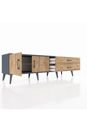 Hyperion TV Ünitesi Tek Raflı 2 Çekmeceli 2 Kapaklı 176x44x51 Antrasit-Çam/Çam