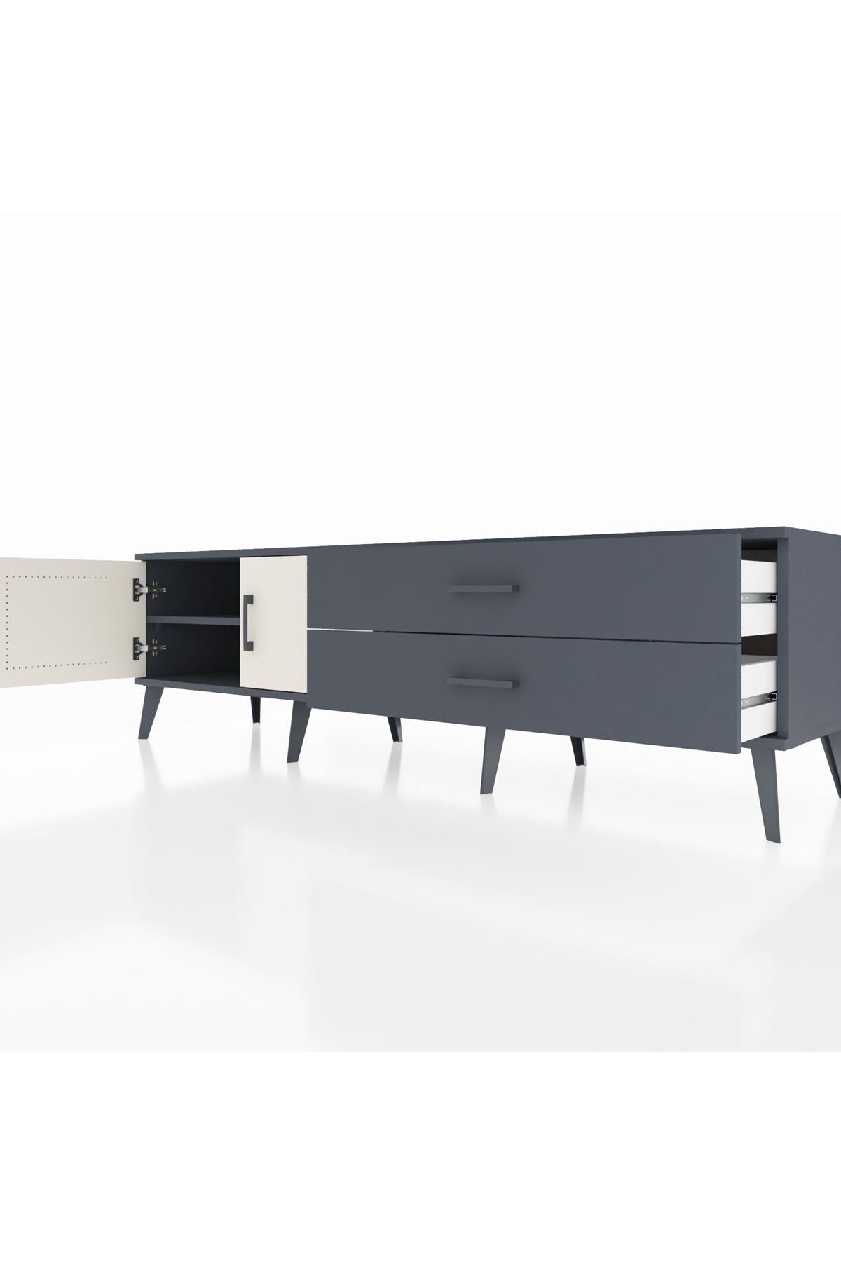 Hyperion TV Ünitesi Tek Raflı 2 Çekmeceli 2 Kapaklı 176x44x51 Antrasit-Aytaşı/Antrasit