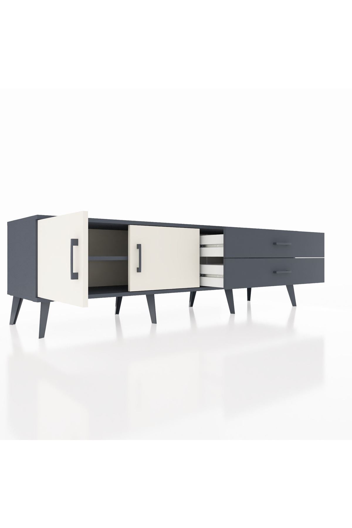 Hyperion TV Ünitesi Tek Raflı 2 Çekmeceli 2 Kapaklı 176x44x51 Antrasit-Aytaşı/Antrasit