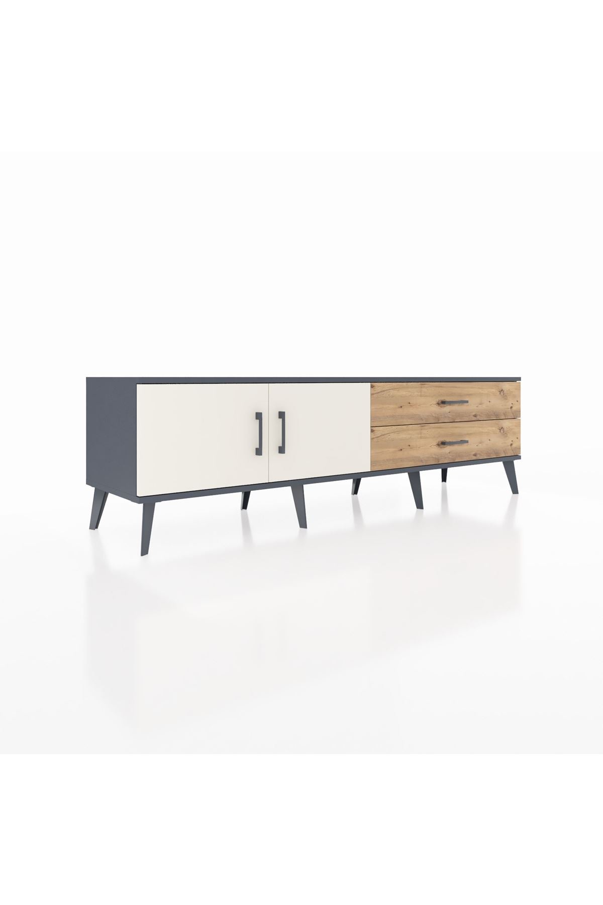 Hyperion TV Ünitesi Tek Raflı 2 Çekmeceli 2 Kapaklı 176x44x51 Antrasit-Aytaşı/Çam