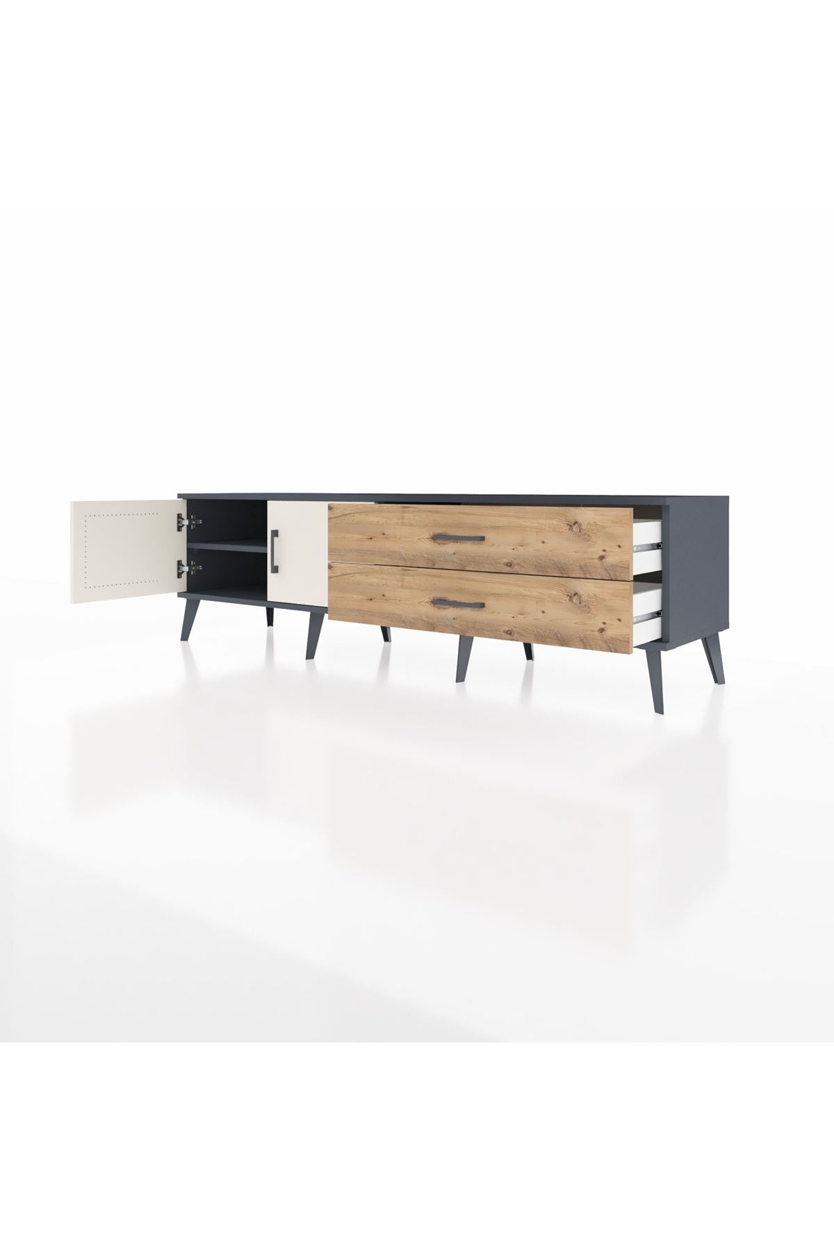 Hyperion TV Ünitesi Tek Raflı 2 Çekmeceli 2 Kapaklı 176x44x51 Antrasit-Aytaşı/Çam