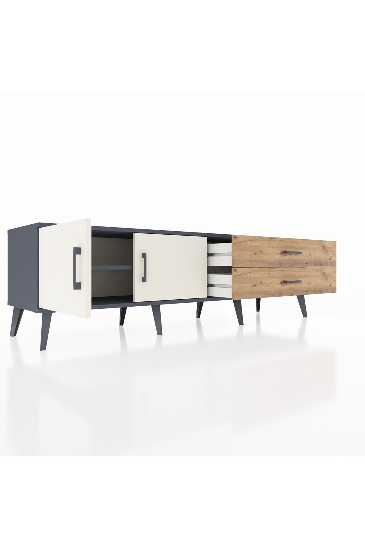 Hyperion TV Ünitesi Tek Raflı 2 Çekmeceli 2 Kapaklı 176x44x51 Antrasit-Aytaşı/Çam