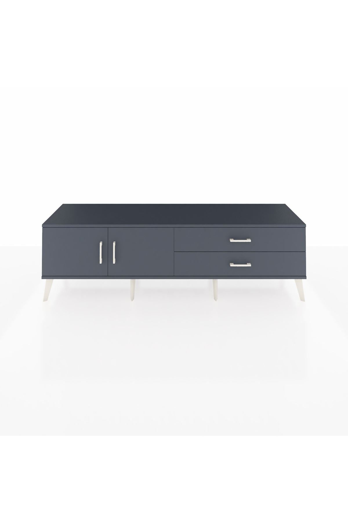 Hyperion TV Ünitesi Tek Raflı 2 Çekmeceli 2 Kapaklı 176x44x51 Antrasit-Antrasit/Antrasit