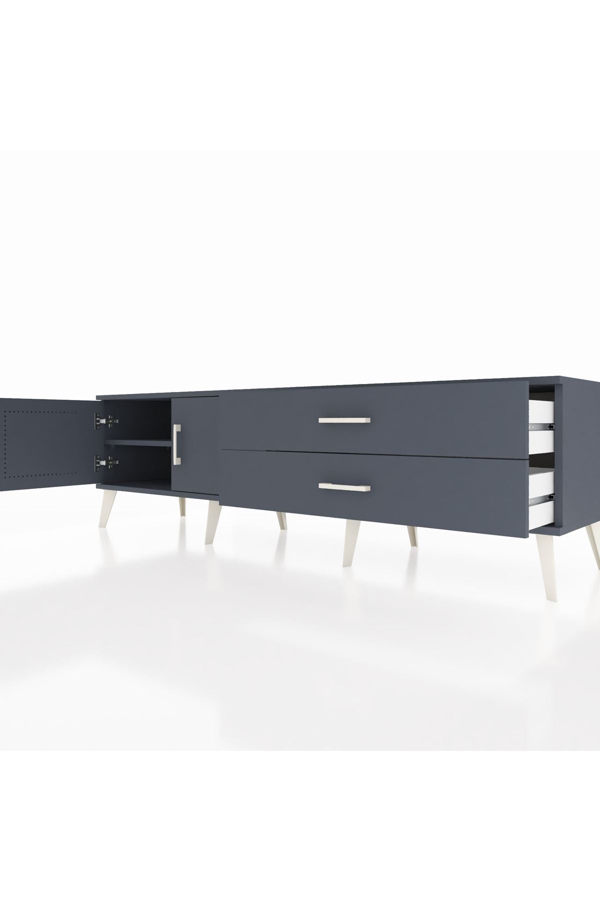 Hyperion TV Ünitesi Tek Raflı 2 Çekmeceli 2 Kapaklı 176x44x51 Antrasit-Antrasit/Antrasit