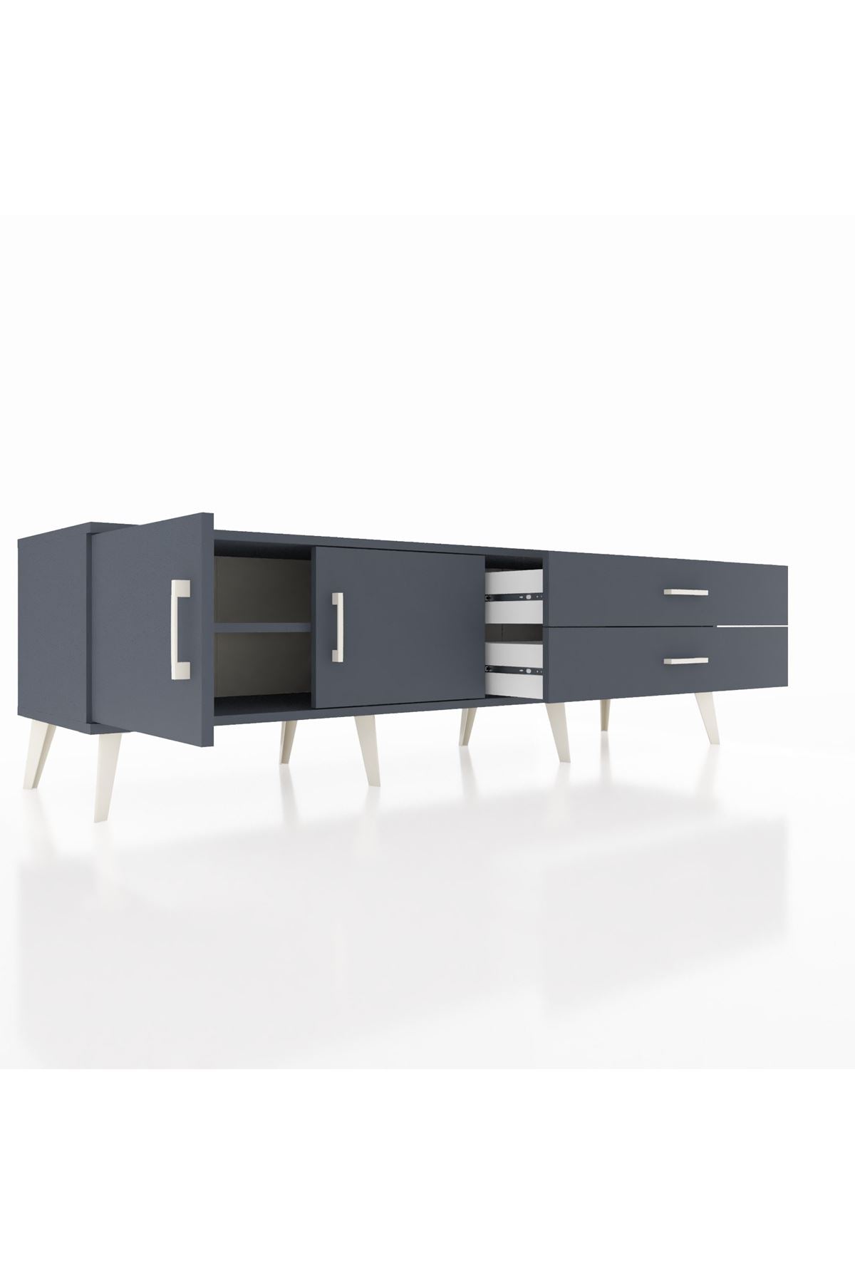 Hyperion TV Ünitesi Tek Raflı 2 Çekmeceli 2 Kapaklı 176x44x51 Antrasit-Antrasit/Antrasit