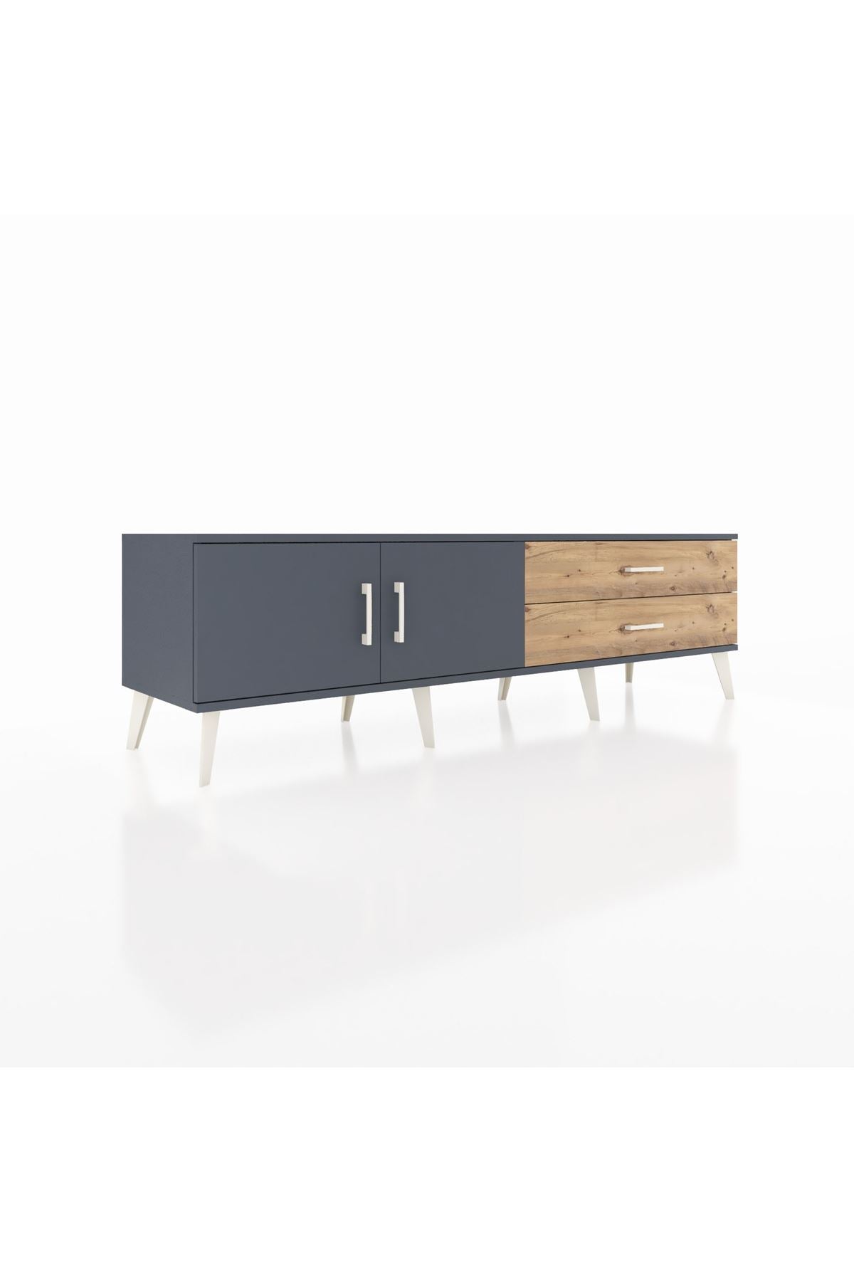 Hyperion TV Ünitesi Tek Raflı 2 Çekmeceli 2 Kapaklı 176x44x51 Antrasit-Antrasit/Çam