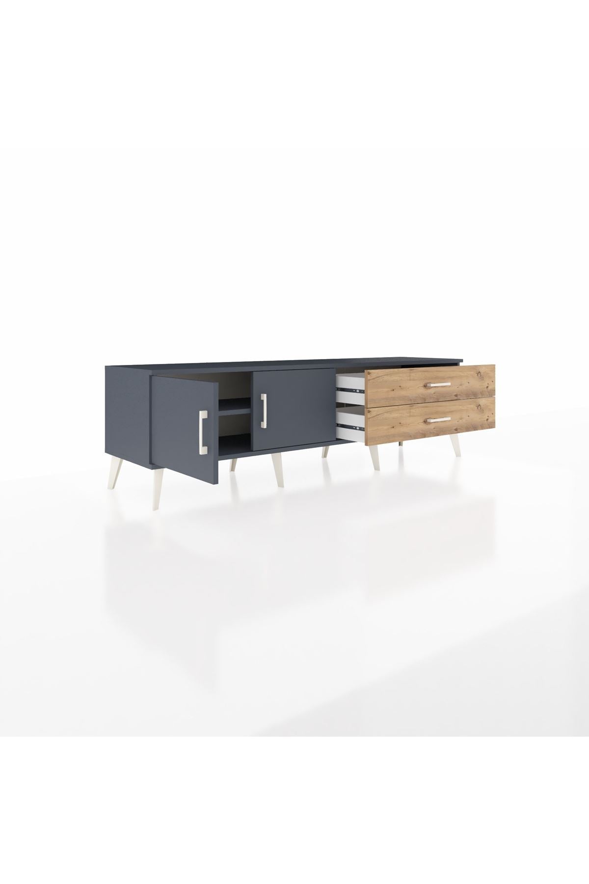 Hyperion TV Ünitesi Tek Raflı 2 Çekmeceli 2 Kapaklı 176x44x51 Antrasit-Antrasit/Çam