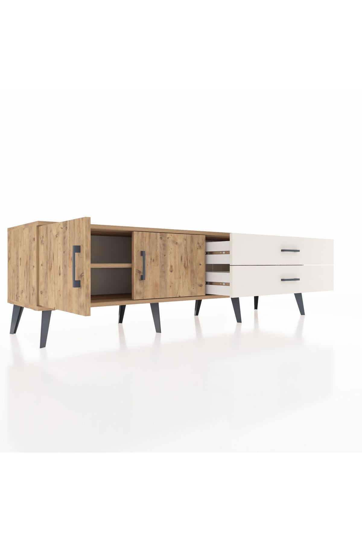 Hyperion TV Ünitesi Tek Raflı 2 Çekmeceli 2 Kapaklı 176x44x51 Çam-Çam/Aytaşı