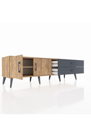 Hyperion TV Ünitesi Tek Raflı 2 Çekmeceli 2 Kapaklı 176x44x51 Çam-Çam/Antrasit