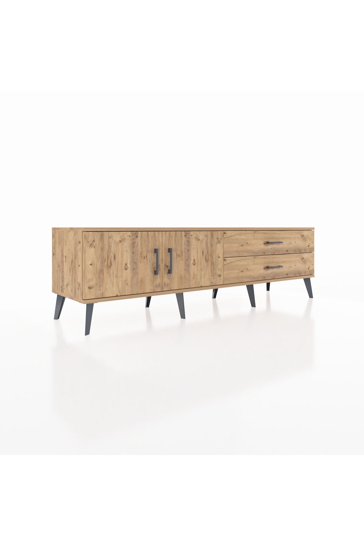 Hyperion TV Ünitesi Tek Raflı 2 Çekmeceli 2 Kapaklı 176x44x51 Çam-Çam/Çam