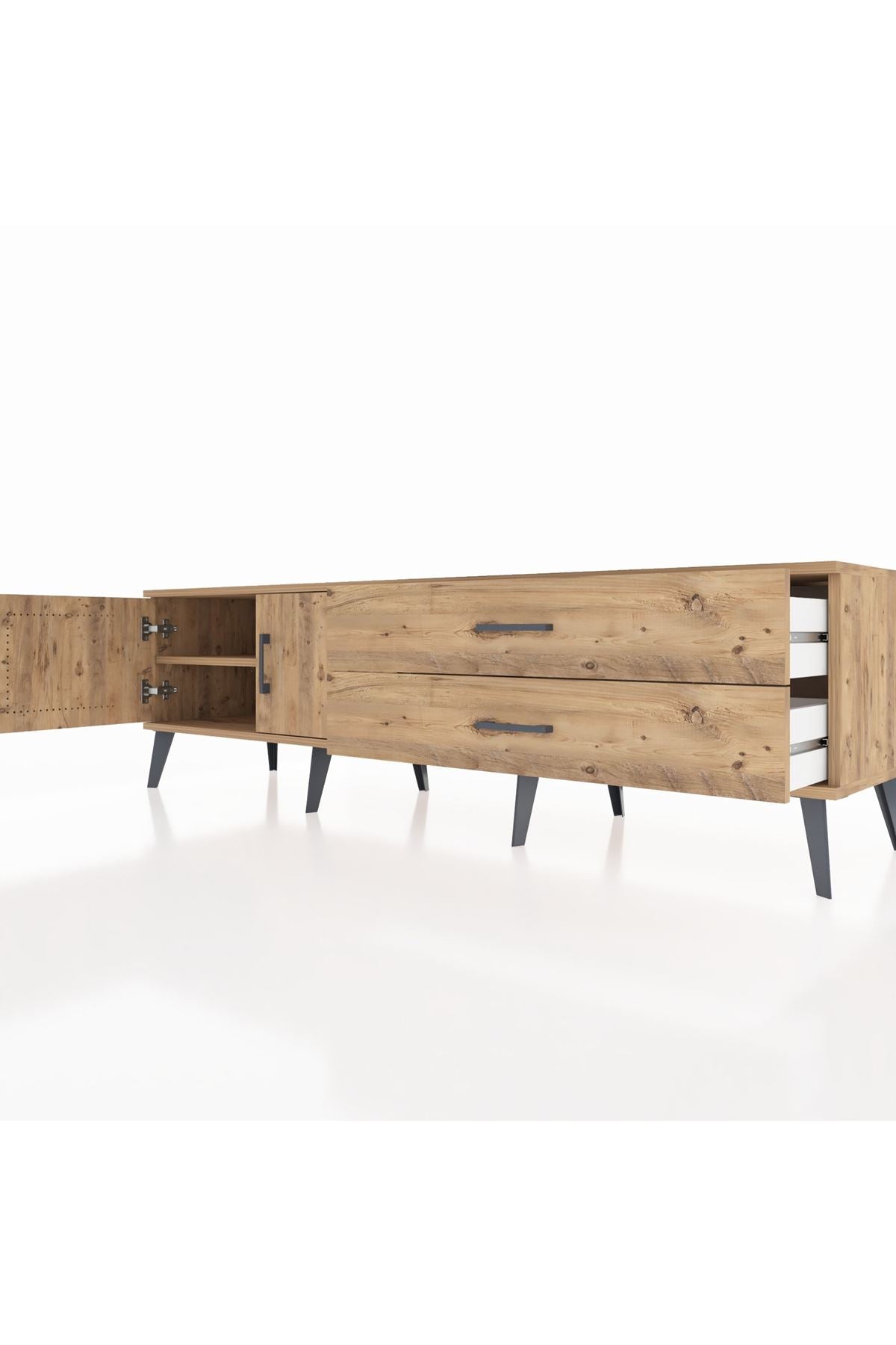 Hyperion TV Ünitesi Tek Raflı 2 Çekmeceli 2 Kapaklı 176x44x51 Çam-Çam/Çam