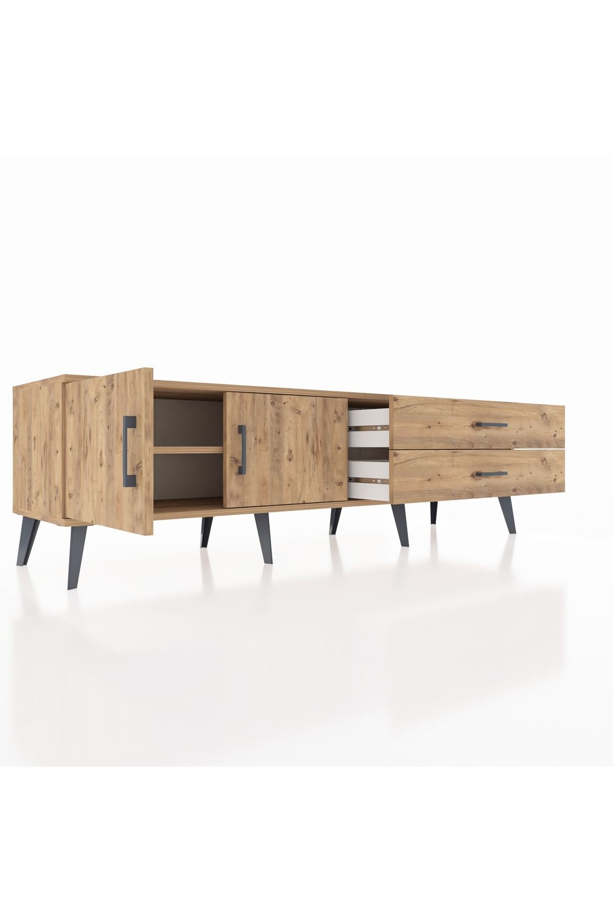 Hyperion TV Ünitesi Tek Raflı 2 Çekmeceli 2 Kapaklı 176x44x51 Çam-Çam/Çam