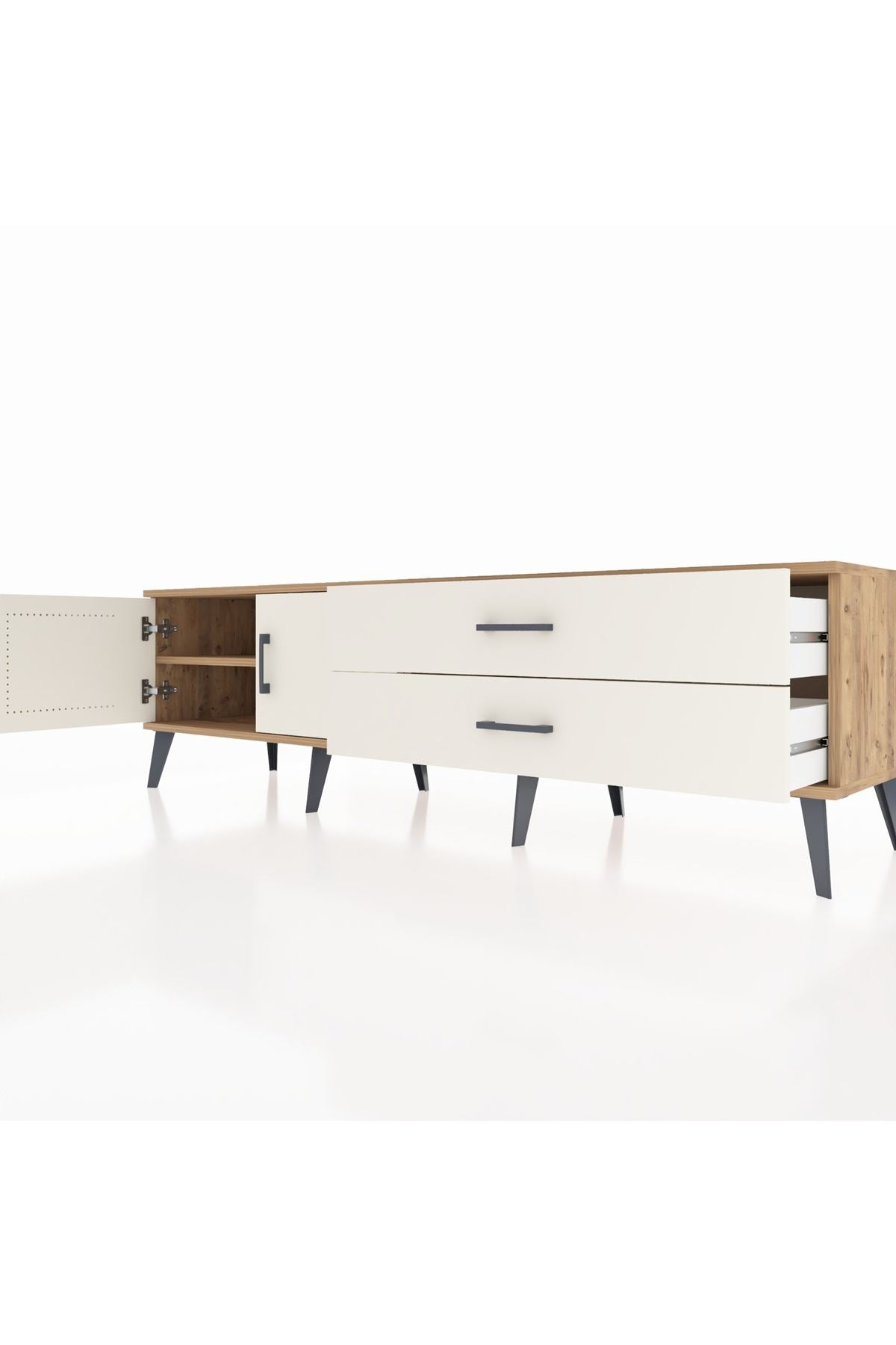 Hyperion TV Ünitesi Tek Raflı 2 Çekmeceli 2 Kapaklı 176x44x51 Çam-Aytaşı/Aytaşı