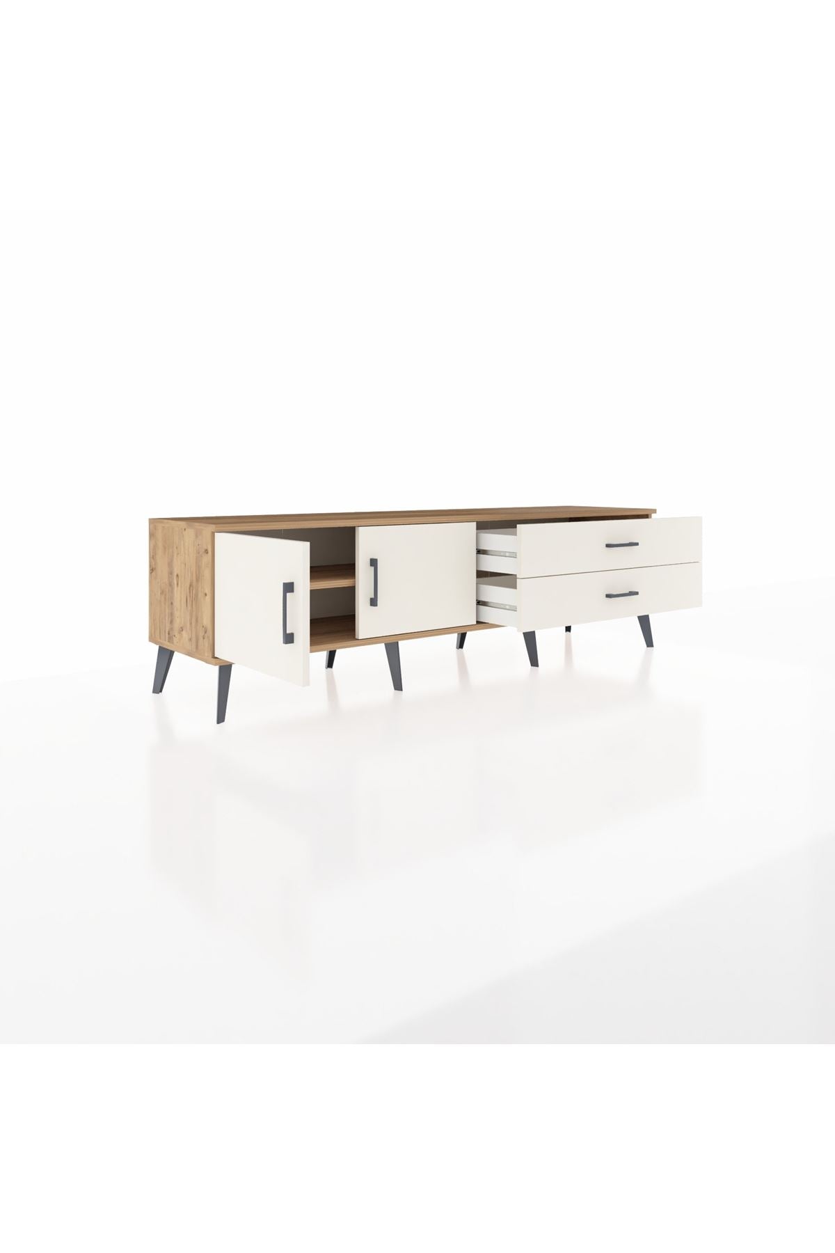 Hyperion TV Ünitesi Tek Raflı 2 Çekmeceli 2 Kapaklı 176x44x51 Çam-Aytaşı/Aytaşı